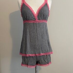 Striped Lace Trim Sleepwear Set